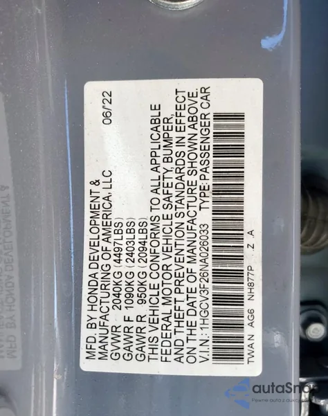 2022 Honda Accord Hybrid Sport z USA, uszkodzony, nr VIN 1HGCV3F26NA026033